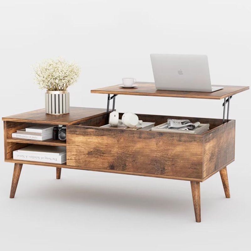 Lift Top Rectangular Wood Coffee Table - Rustic Oak