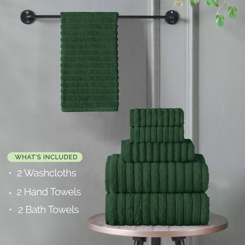 Turkish Cotton Corduroy Bath Towel Set - 6-Piece, Hunter Green