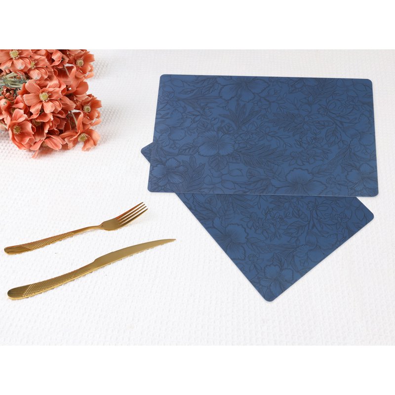 Faux Leather Placemats Set of 6 - Dark Blue Table Decor