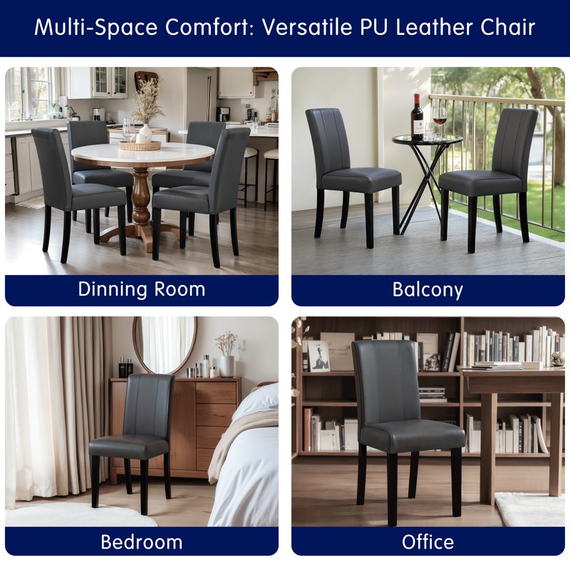 Modern Faux Leather Dining Chairs - Set of 2 Gray Upholstered