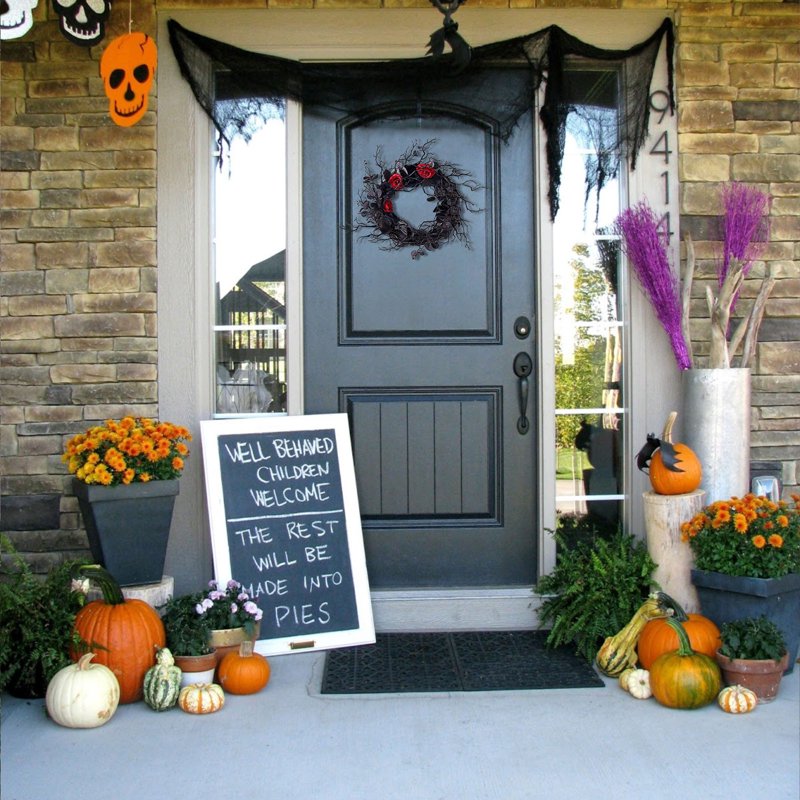 Halloween Wreath with Lights - Indoor & Outdoor Spooky Front Door Decor - Variation C