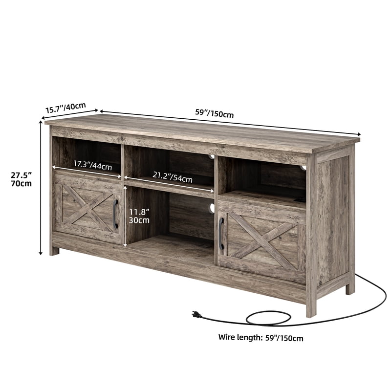 Farmhouse-Inspired TV Stand with LED Lights & Power Outlet - 59 Inch