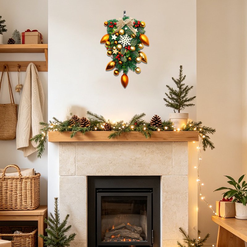 Artificial Christmas Wreath for Front Door - Farmhouse Holiday Decor, 007-Christmas