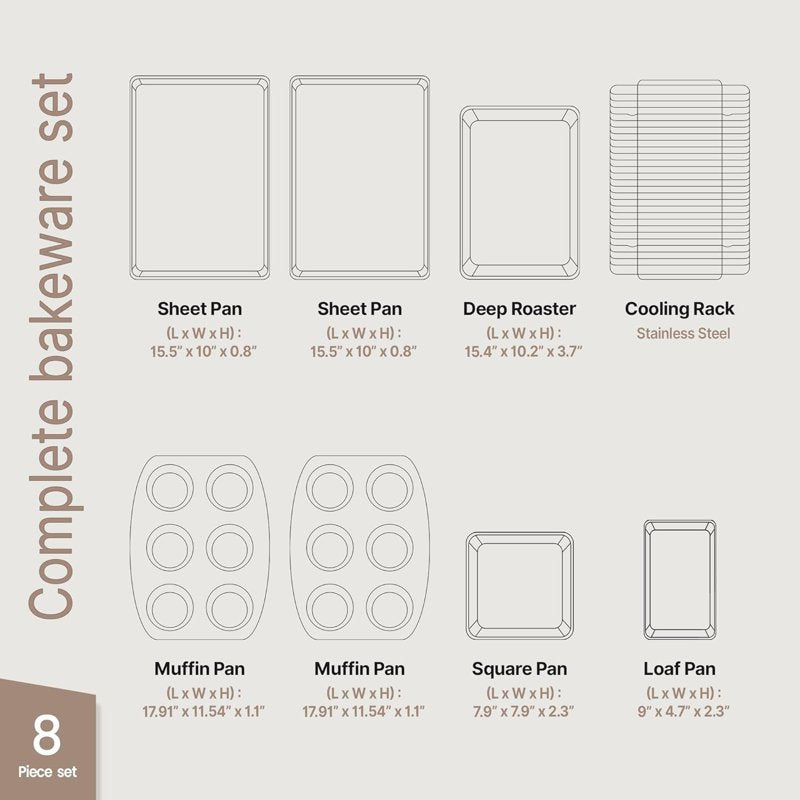 8-Piece Stackable Bakeware Set - Marble Ceramic Non-Stick