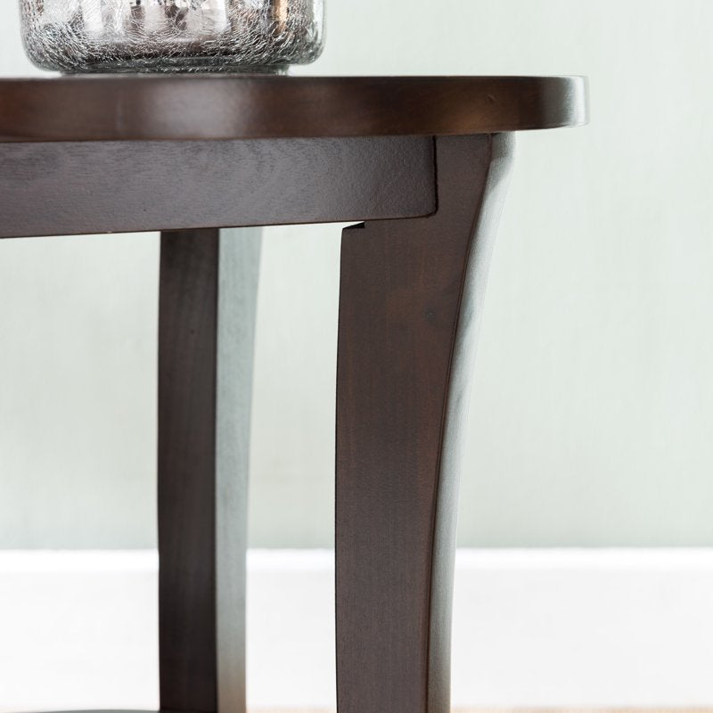 Solid Wood Round End Table with Shelf for Living Room