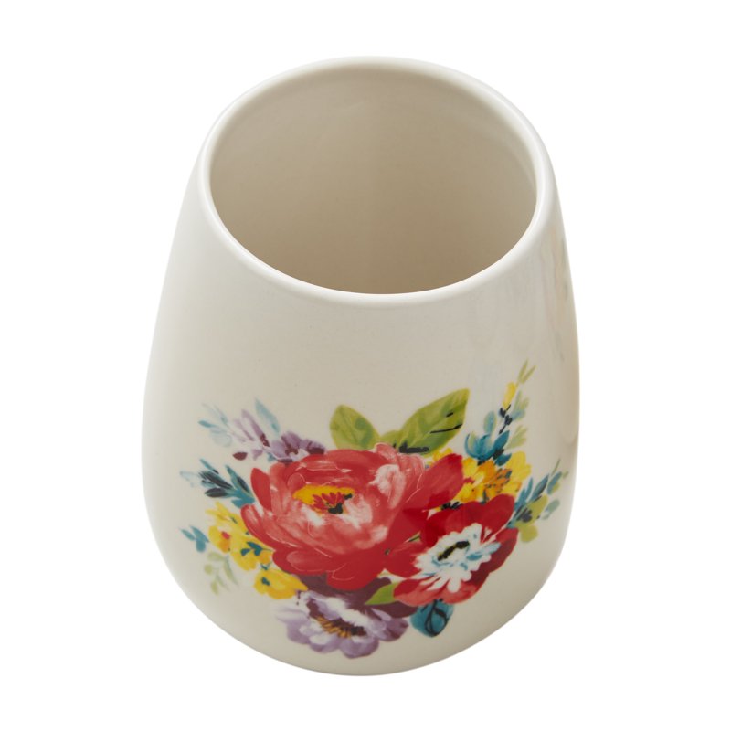 Sweet Rose 7-Piece Stoneware Wine Glass Set with Chiller