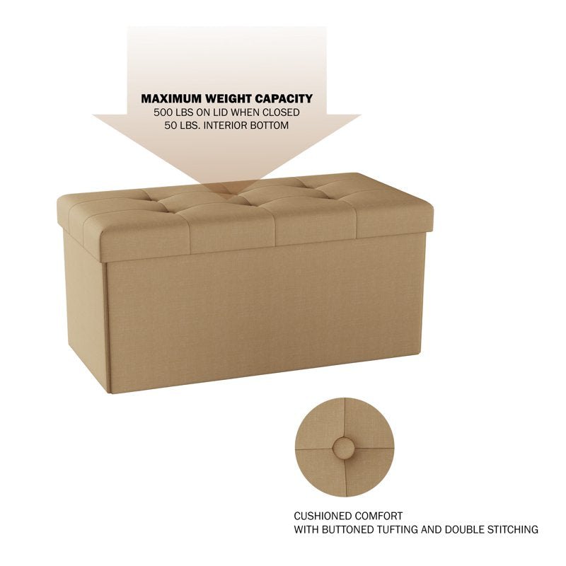 30-Inch Folding Storage Ottoman Bench with Removable Bin - Beige