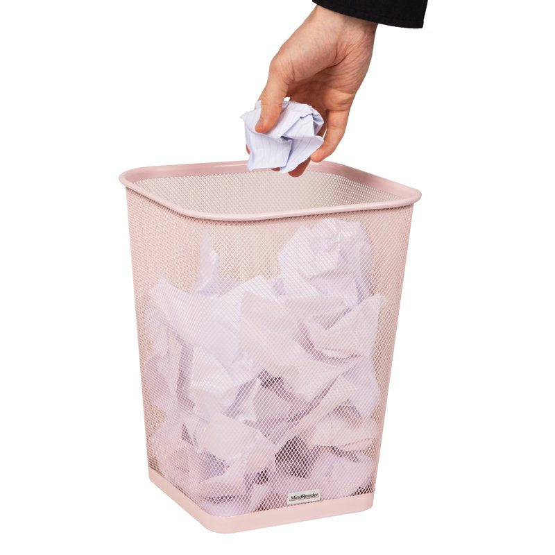 Mesh Trash Can Set of 2 - Square Metal Waste Bins, Pink