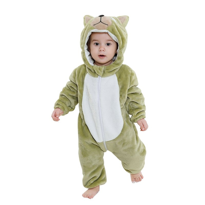 Kids Animal Cosplay Romper - Hooded Flannel Jumpsuit for 12-18 Months - Green D Variation