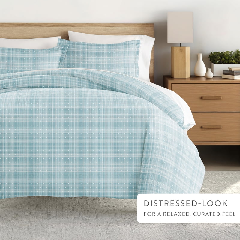 King Aqua Polka Dot Duvet Cover Set - 3-Piece Microfiber Bedding with Shams