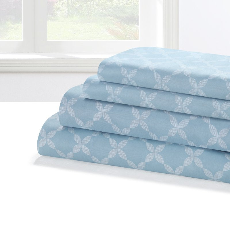 Harper Lane Microfiber 4-Piece Sheet Set - King Blue Geo