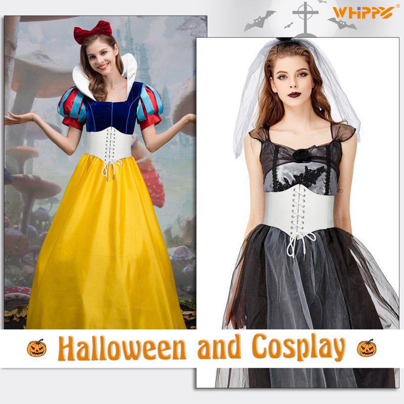 Women Lace-up Corset Waist Belt - White, Elastic Wide Belt for Dresses