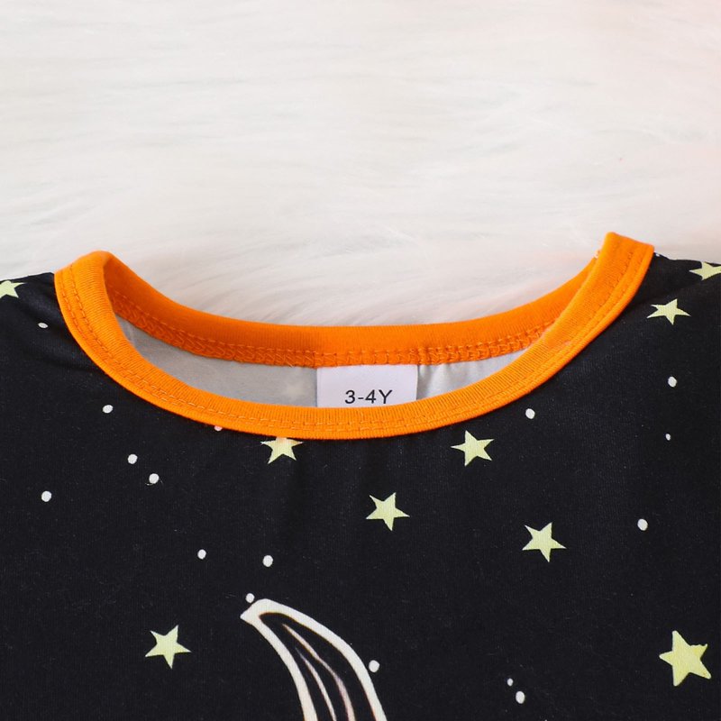 Black 7-8 Years Boys Halloween Pumpkin Pajama Set - Long Sleeve Top & Pants