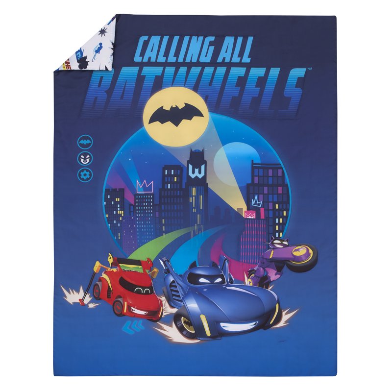 Warner Brothers Batwheels Toddler Bed Set with Bonus Tote Bag - Blue & Red