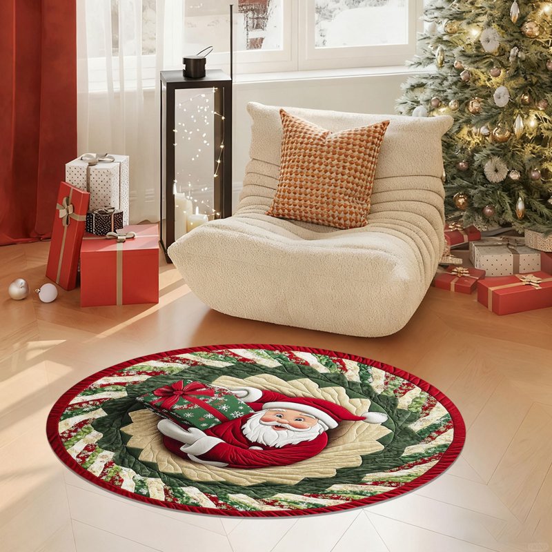 3D Santa Round Rug Christmas Washable Circle Rug Non-Slip Soft Carpet Holiday Decor - Variation #2
