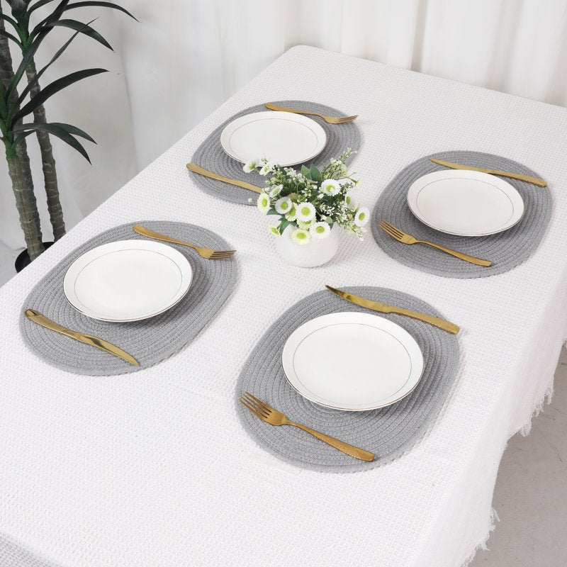 Cotton Rope Placemats Set of 4 for Dining Table - Light Gray