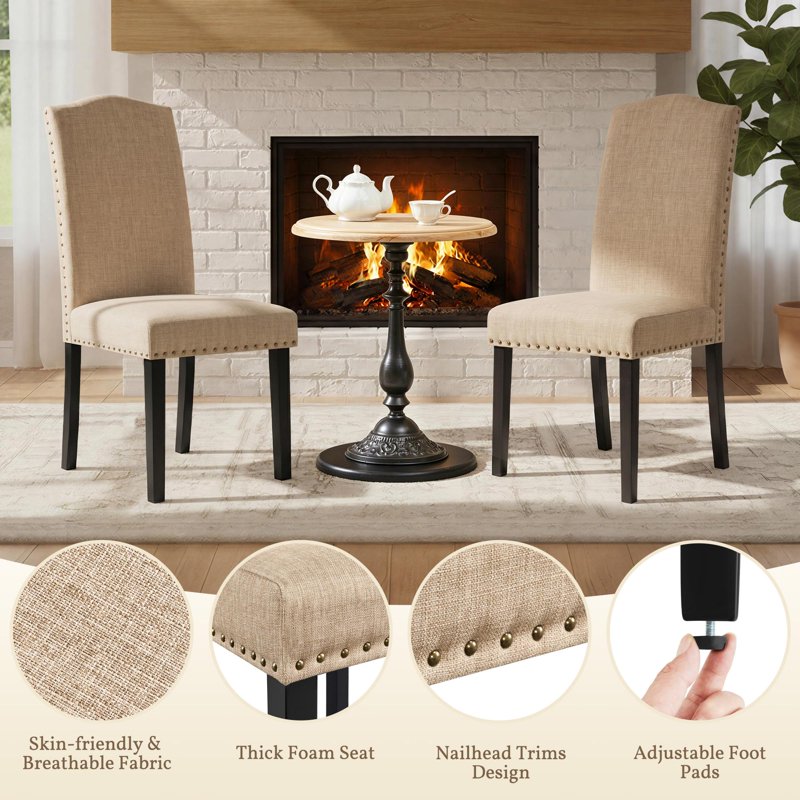 6-Piece Fabric Upholstered Dining Chair Set - Khaki