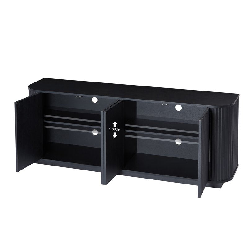 Fluted Buffet Cabinet - Wooden Sideboard with Adjustable Shelves - Black, 64"