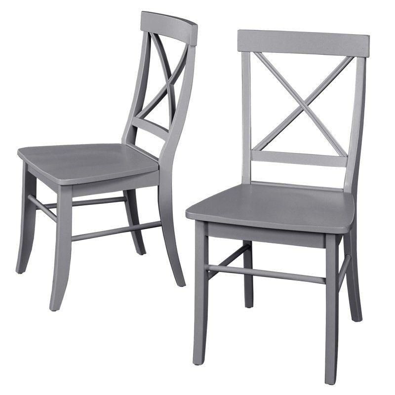 Rubberwood Cross Back Dining Chairs - Set of 2, Gray