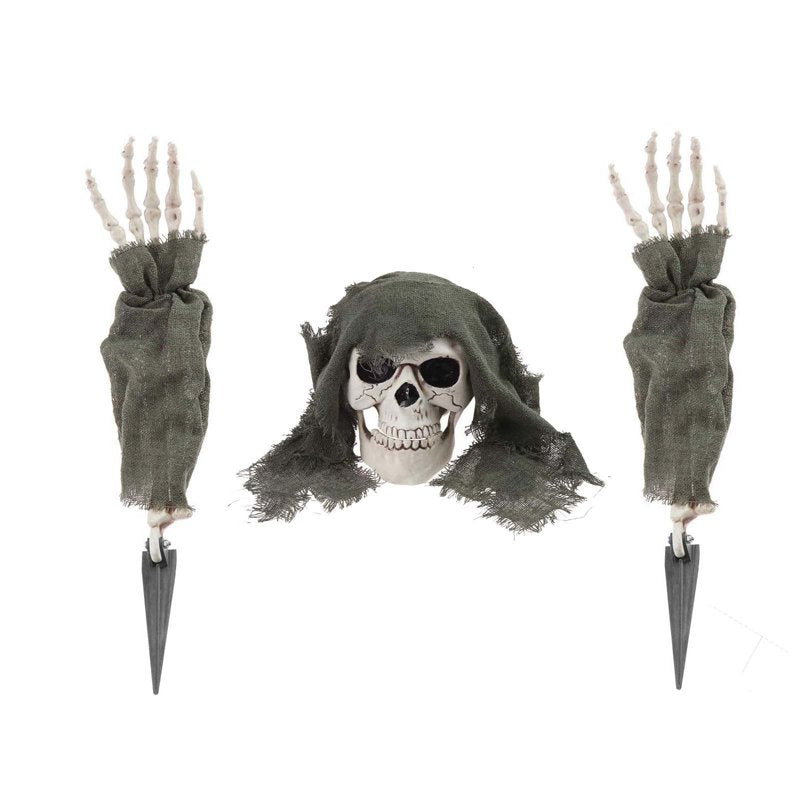 Outdoor Halloween Skeleton Ground Stakes with Skull and Bones Set