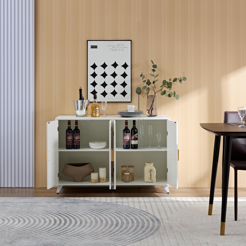 Modern Buffet Cabinet with Adjustable Shelves - Ivory White