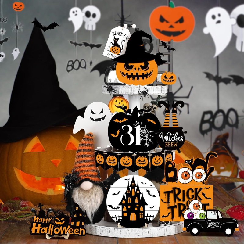Halloween Luminous Pumpkin Hanging Decor with Rotatable Head and Lights - 3.8 Ft Outdoor Halloween Decoration