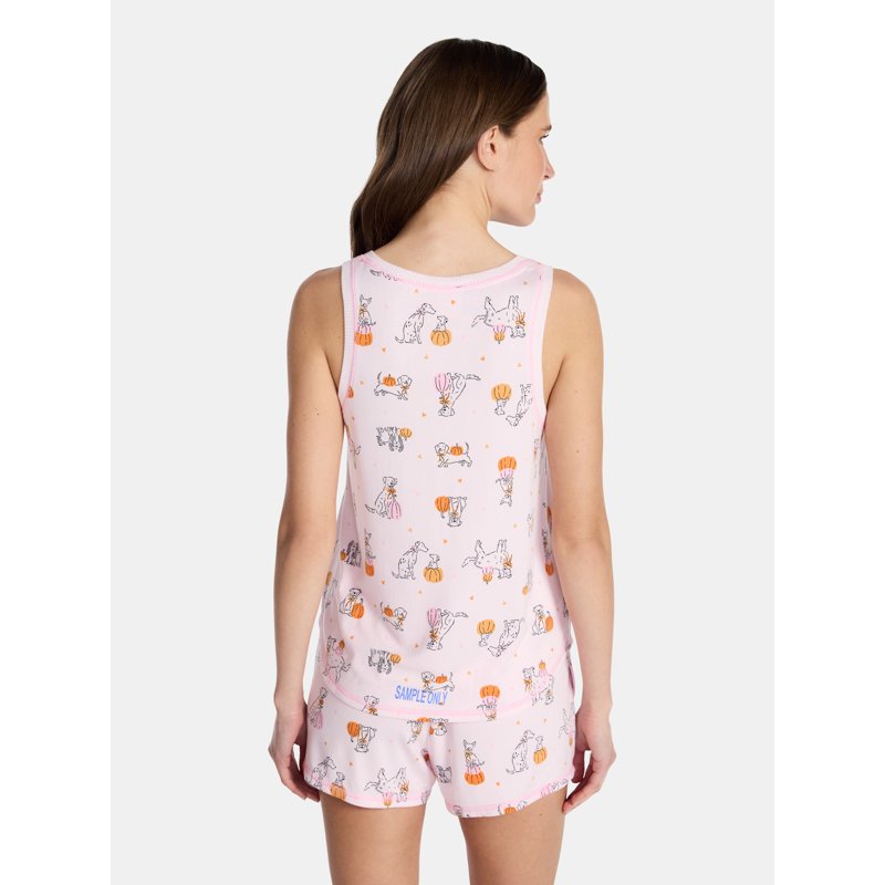 Pink Halloween Women's Hacci Knit Tank Top and Shorts Pajama Set - L