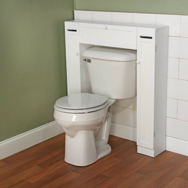 Bathroom Space Saver Cabinet with Shelves and Paper Holder - White Finish