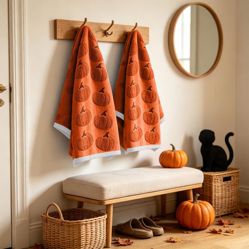 Halloween Decor Pumpkin Kitchen Towels Set of 2 - Fall Autumn Dish Cloths for Kitchen & Holiday