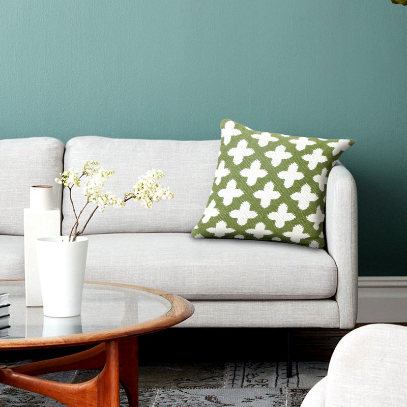 Geometric Throw Pillow Cover - Green & White, 20x20 Inches, Variation of White