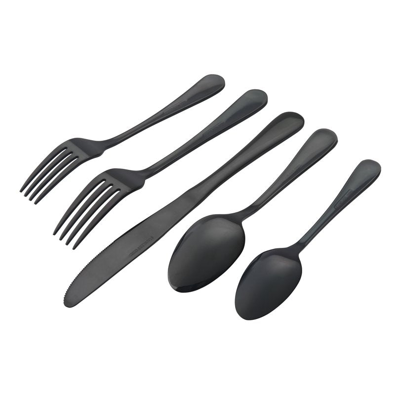20-Piece Stainless Steel Flatware Set - Black Mirror Finish