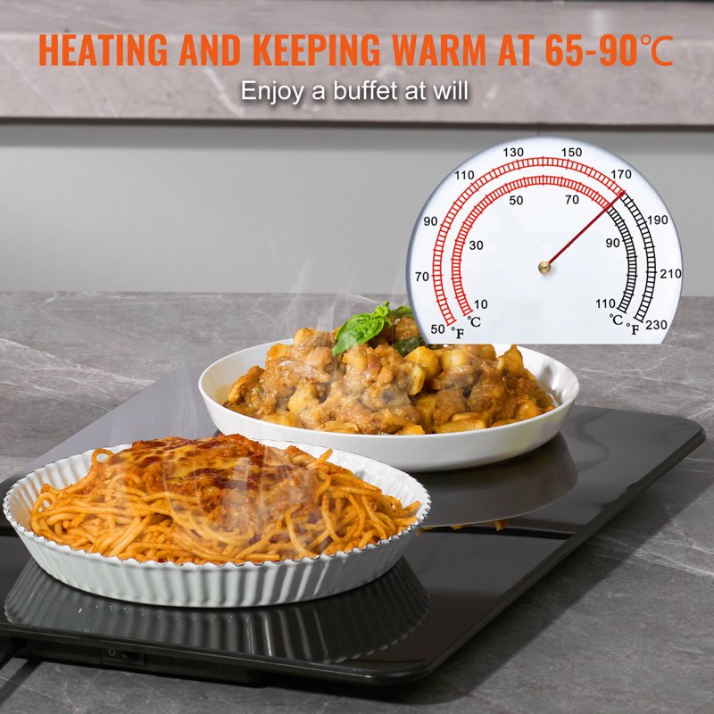 Electric Warming Tray, 16.5" x 11" Portable Tempered Glass Heating Plate