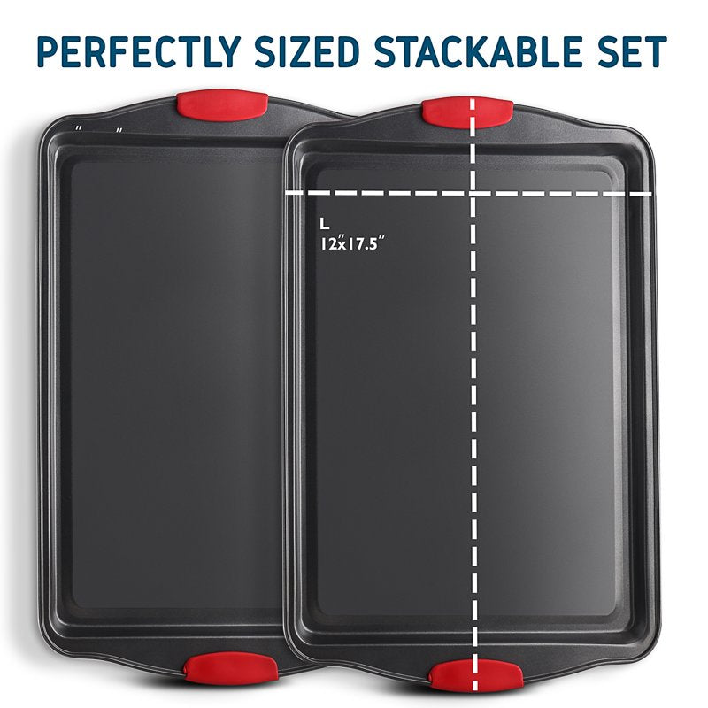 Non-Stick Carbon Steel Baking Sheet Set - 2 Large Pieces with Silicone Handles