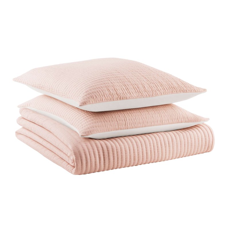 King Reversible Cotton Quilt - Blush Pink, 86x90 Inch, Lightweight Comfort