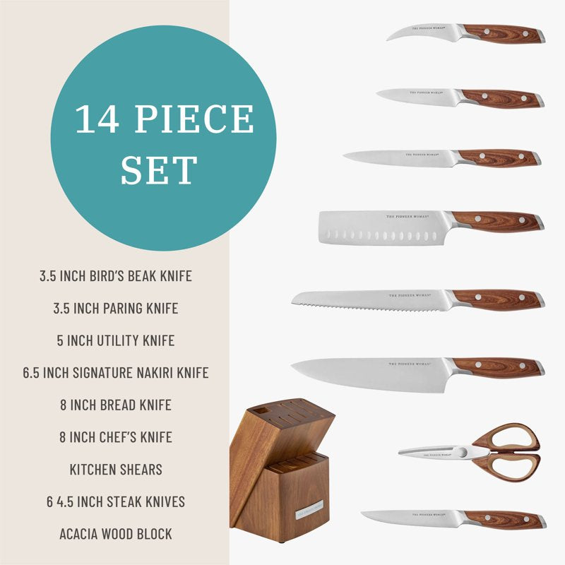 14-Piece Knife Block Set - Acacia Wood Kitchen Knives