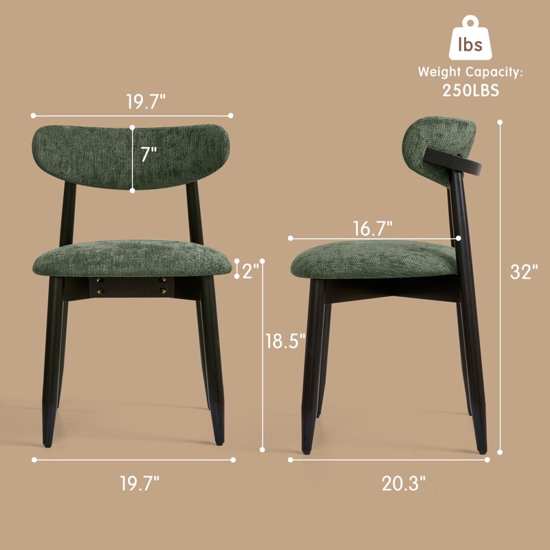 Chenille Upholstered Dining Chairs Set of 2 - Green