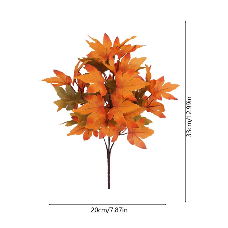 Artificial Maple Leaf Bushes for Fall Decor, 2Pcs Orange Plastic Autumn Stems for Vase & Centerpieces - Halloween Thanksgiving