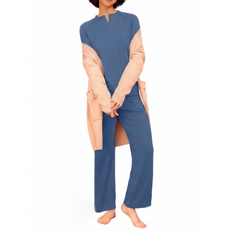 Couple Pajama Set for Women XL - Soft Matching Sleepwear with Pockets - Gray Blue