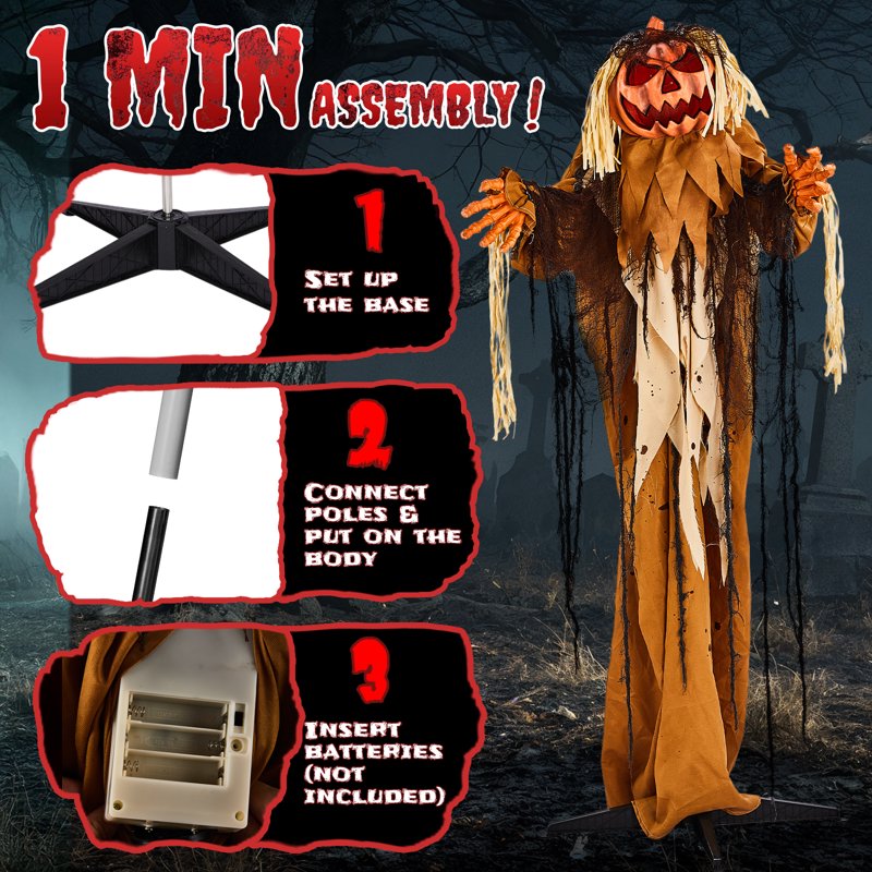 Halloween Creepy Pumpkin Man Animatronic Decoration with Dropping Head - Touch Activated