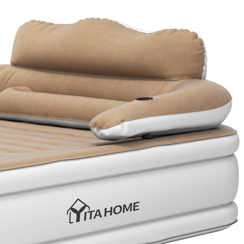 Queen Size Inflatable Air Mattress with Headboard & Built-In Electric Pump - Brown, Variation of Queen Brown-Style2