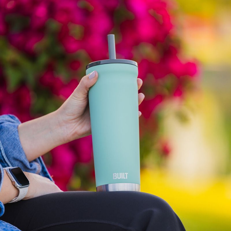 24 oz Stainless Steel Insulated Tumbler with Straw - Mint
