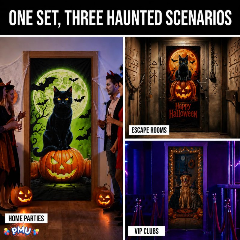 Halloween Door Cover Set - Spooky & Fun Door Decorations, 6 Bundles