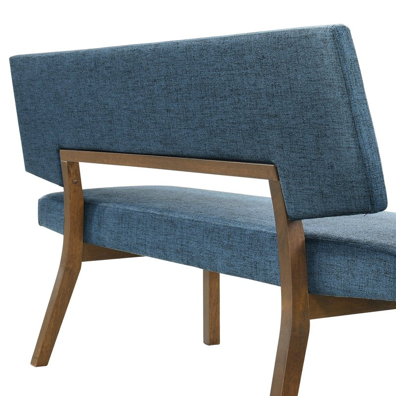 Channell Wood Dining Bench - Walnut Finish with Blue Fabric