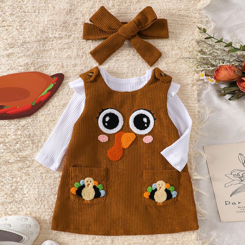 Baby Girl Halloween Outfit A13 Brown 6-12 Months Pumpkin Ruffle Romper & Dress Set