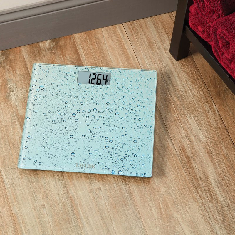 Taylor Digital Glass Bathroom Scale with Water Drop Blue Finish - Accurate 400 lb Capacity