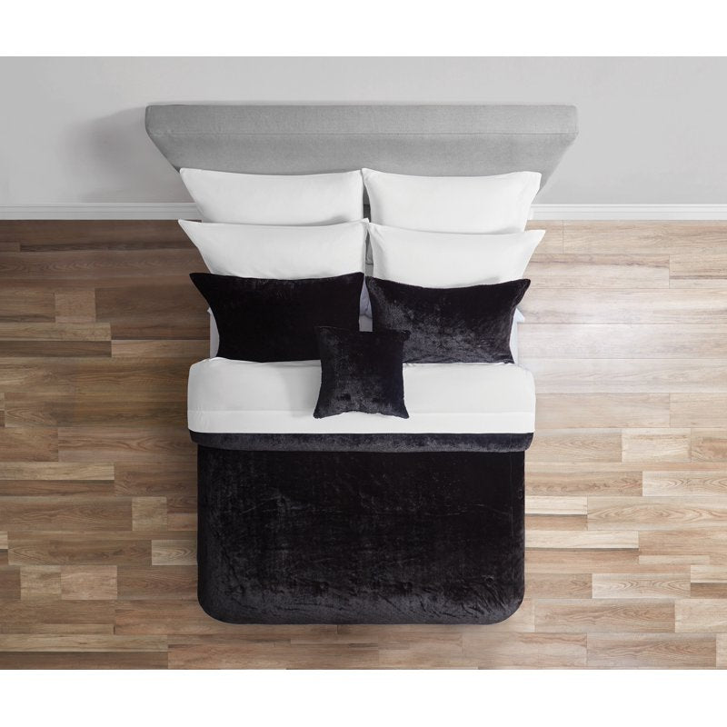King Faux Fur Bed in a Bag Comforter Set with Sheets - Black