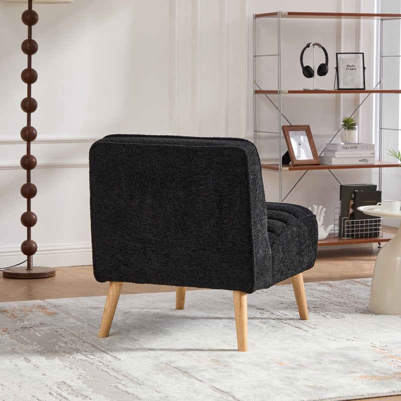 Black Armless Accent Chair - Upholstered Chenille with Rubber Wood Legs