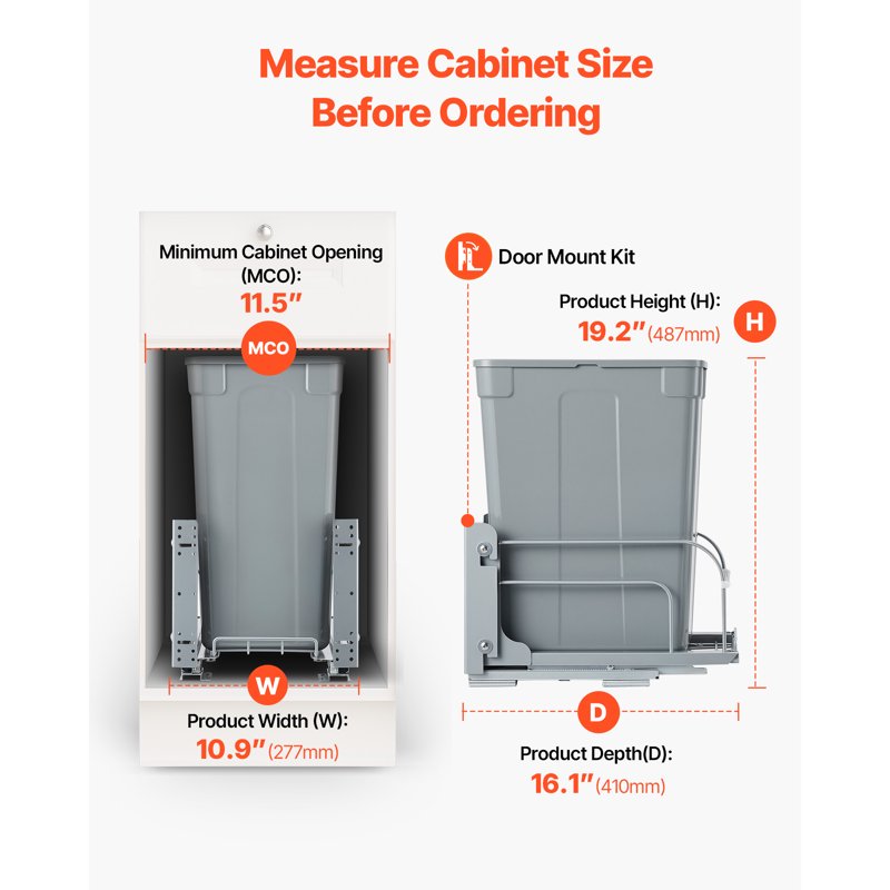 35 QT Pull-Out Trash Can for Kitchen Cabinets - Soft-Close