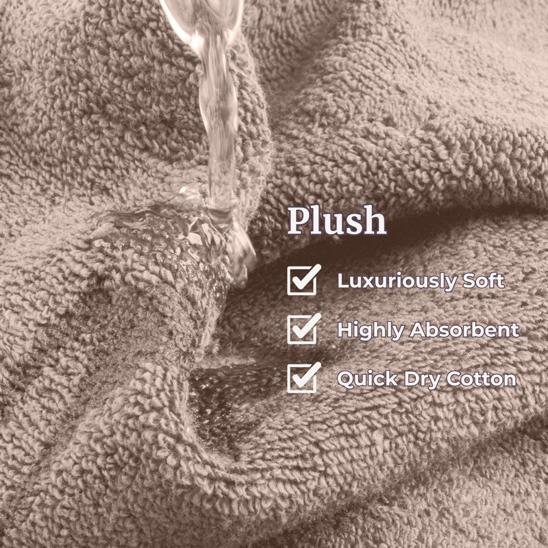 6-Piece Quick Dry Cotton Bath Towel Set with Taupe Accents - Spa & Gym Towels