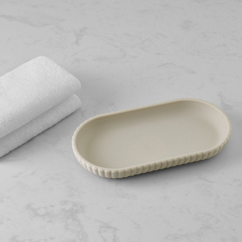Mainstays Rubberized Plastic Ribbed Bathroom Accessory Tray - Single, Beige